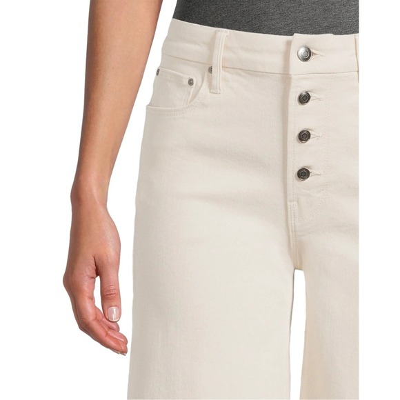Time and Tru Womens Cream Cropped Wide Leg Jeans High Rise Button Fly Size 6 - Picture 2 of 10
